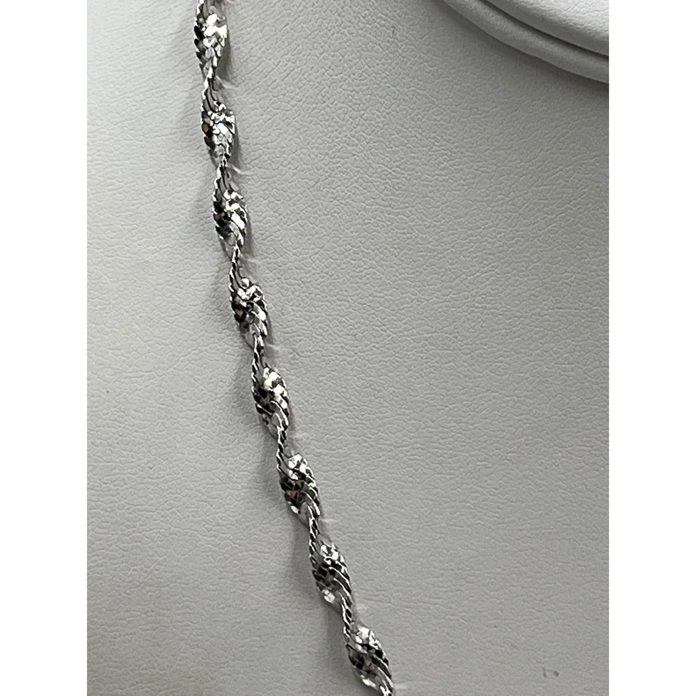 Solid Sterling Silver 925 Italian Twisted Sparkle‎ Chain Necklace Rhodium 17.5